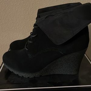 Black Suede Wedge Booties -Brand New